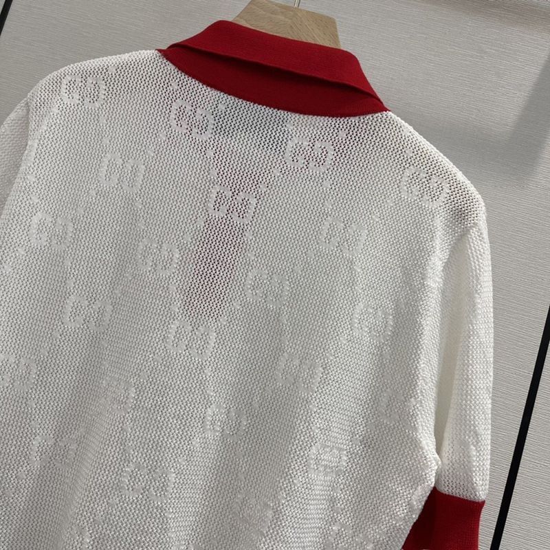 超話題!22新作 グッチ GGニット ストライプコットン ポロミニTシャツ 偽物 guj76575
